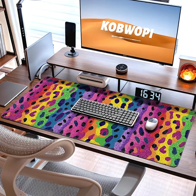 35.4 x 15.7 in, XXL Large Mouse Pad for Desk, Extended Keyboard Mouse Mat for Computer Office, Big Mouse pad with Stitched Edges, Gaming Pc-Rainbow Leopard