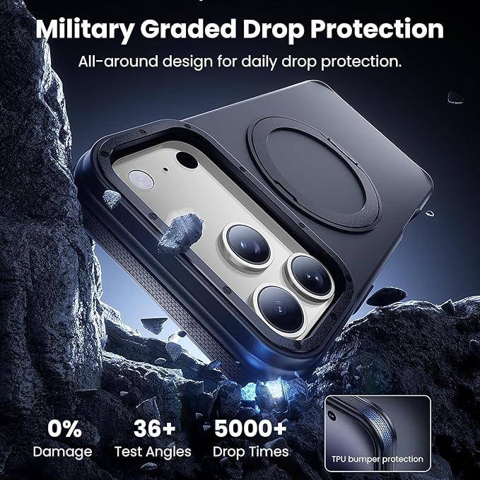 Strong Magnetic Case for iPhone 17 Pro (6.3", 2025) with Stand, Drop-Proof Bumper Cover with Contrast Color Border, Military-Grade Drop Protection, Shockproof Slim Thin Cover,Black
