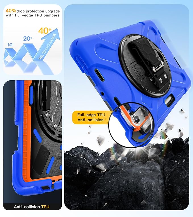BRAECN for iPad mini 7(A17 Pro)/ 6 case 2024/2021 8.3 inch Heavy Duty Shockproof Protective with Pencil Holder Screen Protector 360°Rotating Stand Handle Full Body Cover Shoulder Strap Kids Friendly
