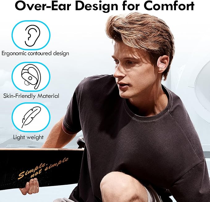 kurdene Wireless Earbuds Bluetooth Headphones Sport,Over Ear Buds with Deep Bass Sound,60Hrs Playtime Earphones Redesigned Comfort Fit with Earhooks for Running,Meeting,Workout-Pink