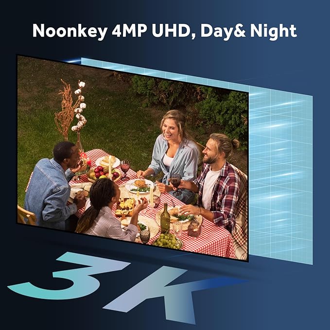 Noonkey 2 Pack Solar Security Camera Outdoor Wireless, 4MP HD Full Color Night Vision, 2.4/5GHz WiFi Home Security Camera with AI Motion Detection & Siren, 2-Way Audio, Alexa, No Wiring, Weatherproof