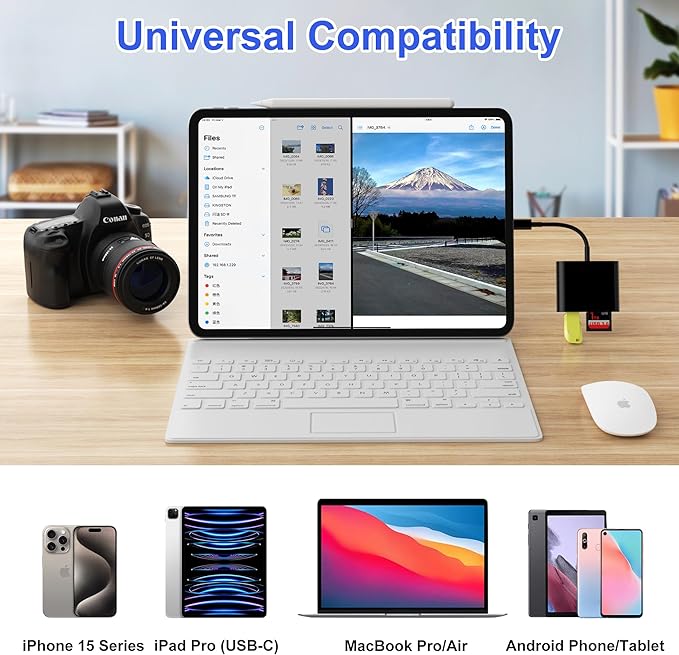 SD Card Reader, USB 3.0 Type C High Speed to SD/TF Card Adapter for iPhone 17/16/15 Pro Max Memory Card Reader with SD MicroSD USB 3 Port for Mac/iPad/MacBook Pro/Air Android Phone Tablet (Black)