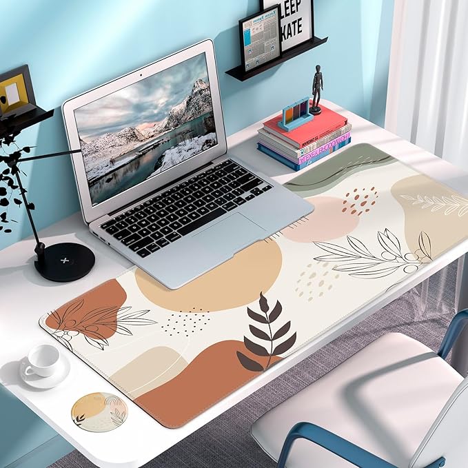 Large Gaming Mouse Pad with Coaster, Desk Matt for Desktop, Desk Pad, Mouse Pads Mat, Stitched Edges Big Extended Mousepad for Computer Keyboard Laptop Office Decor, 31.5'' x15.6''-Boho Style