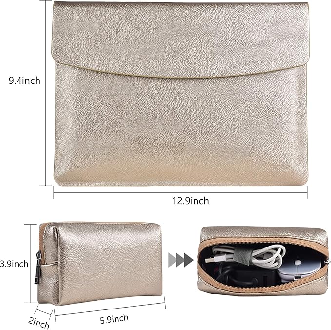 Surface Pro 11th/10/9/8/7/6/5/4/Pro X Sleeve case, for Microsoft 12-12.3-13 Inch Tablet Waterproof Ultrathin Carrying Cover with Small Bag (Pale Gold)