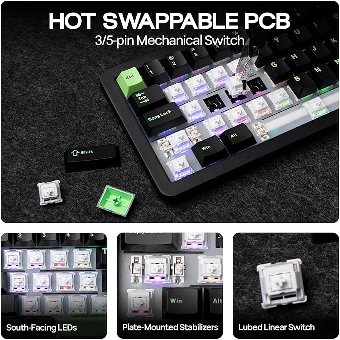 EPOMAKER Galaxy68 QMK/VIA Wireless Mechanical Keyboard, Anodized Aluminum, TOP/Gasket, 6000mAh, RGB Side/Backlight, 65% Gaming Keyboard with Hot-Swap Creamy Switch (Black, Marble White Switch)