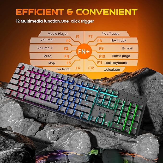 Redragon K521KS Wireless Gaming Keyboard, Tri-Mode BT/2.4G/USB-C RGB Mechanical Feeling Keyboard with Multimedia Keys, 4000mAh Battery, Anti-Ghosting, Compatible with PC - Upgrade