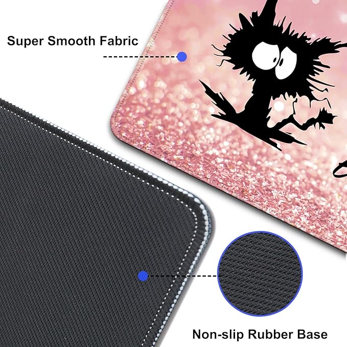 Desk Mat,Large Mouse Pad 35''×15.6'' XXL Extended Gaming Mouse Pad Mat with Non-Slip Base Stitched Eges Mousepad for Computer,Office,Keyboard and Laptop - Pink Cat