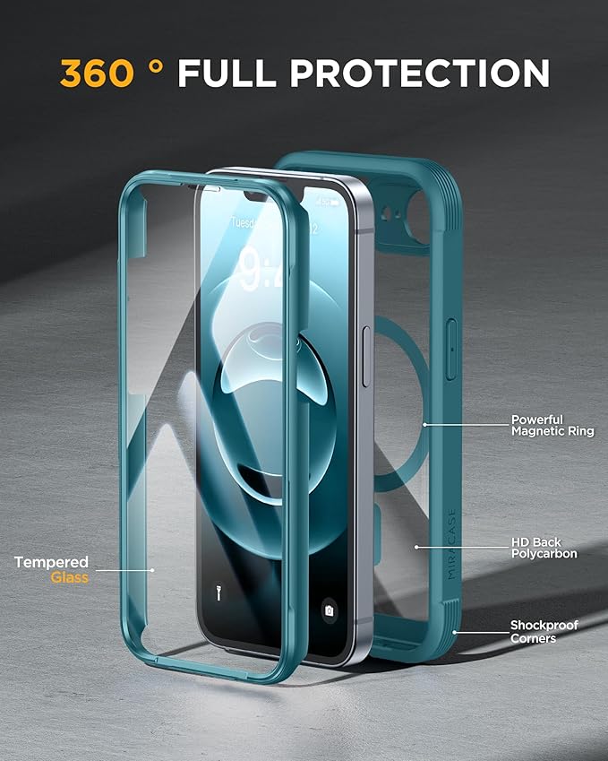 Miracase for iPhone 17e Case & iPhone 16e Case, Full-Body Phone with Built-in Glass Screen Protector, [Magnetic with MagSafe] Military Drop Proof 17 E/ 16 E Cover Bumper 6.1 inch, Green