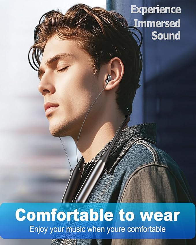 ZXQ Wireless Bluetooth Neckband Headphones 100 Hours Long Playtime,Around The Neck Bluetooth Earbuds with Microphone,Waterproof Sport Earphone,Over The Neck Headset with Storage Travel Case(Black)