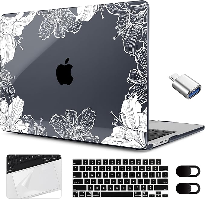 MEEgoodo Case for M5/M4/M3/M2 MacBook Air 15 inch Case 2026 2025 2024 2023, Laptop Shell Fit Model (A3448/A3241/A3114/A2941) for MacBook Air 15.3-inch, Lily Floral