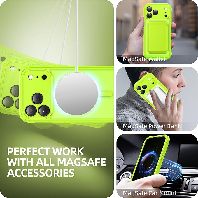 BERFY for iPhone 17 Pro Max Case, Compatible with MagSafe, Built-in Privacy Screen Protector, Camera Protection, Shockproof Full Body Phone Case 6.9", Translucent Bright Green