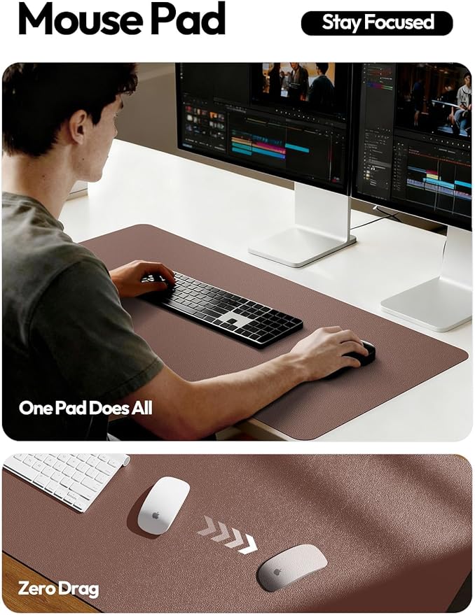 YSAGi Leather Desk Protector, Office Mat, Large Mouse Mat, Non-Slip PU Leather Blotter, Laptop Pad, Waterproof Writing Pad for Office and Home (Chocolate, 31.5" x 15.8")
