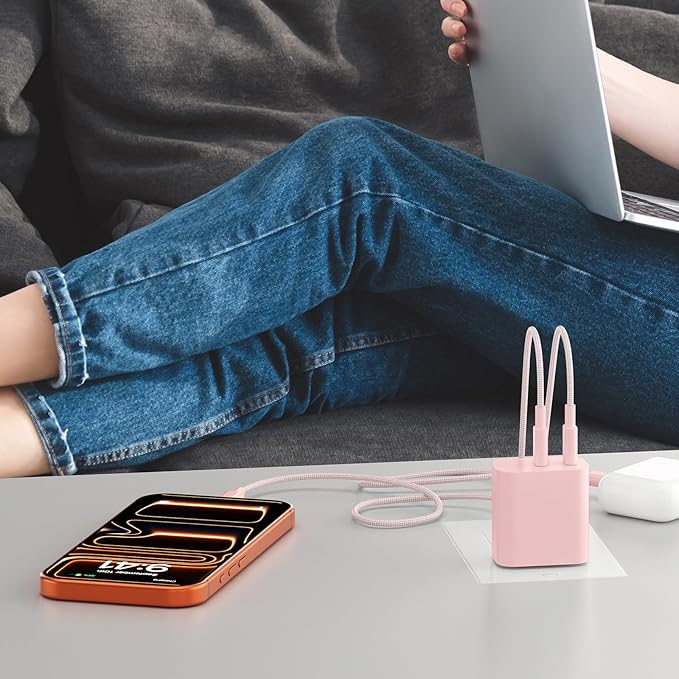 Fast Charger for 15 16 17 Pro Max, 10FT Nylon Braided USB C to C Charging Cable Cord & 20W Dual Port USB C Fast Charger Block for Phone 17 16 15 Pro Max/17 16 15/15 Plus,Air, Android Phone-Pink