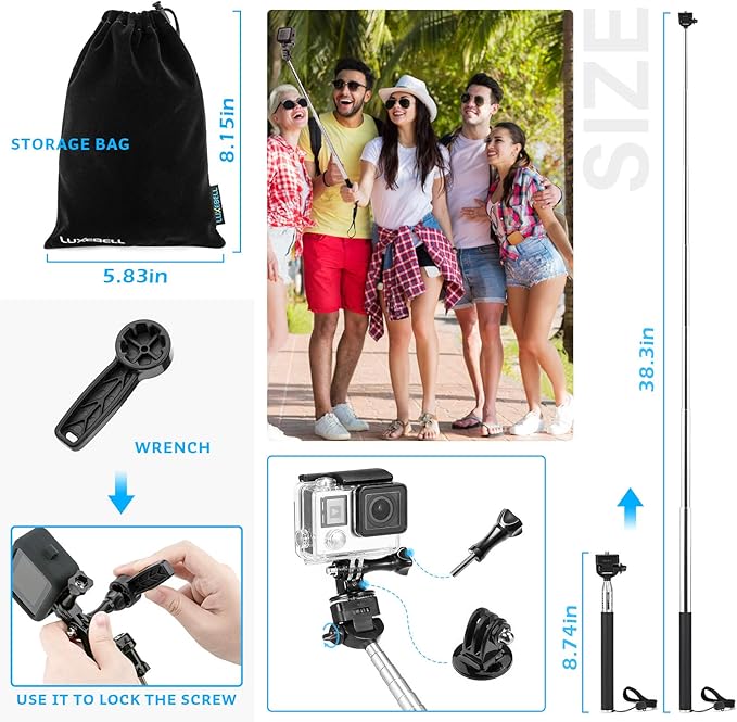 Luxebell Action Camera Accessory Kit for GoPro Hero Black Silver 13 12 11 10 9 8 7 6 5 4 Session Max Akaso Xiaomi Accessories Tripod Head Chest Bike Mount Carrying Case