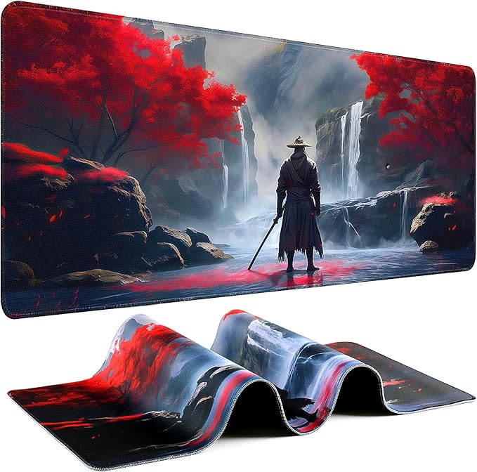 Gaming Mouse Pad - (31.5"×11.8") Japanese Samurai Large Mouse Pads for Desk - Desk Mat for Keyboard and Mouse with Non-Slip Base, Desks Pad Matfor Game/Office & Home