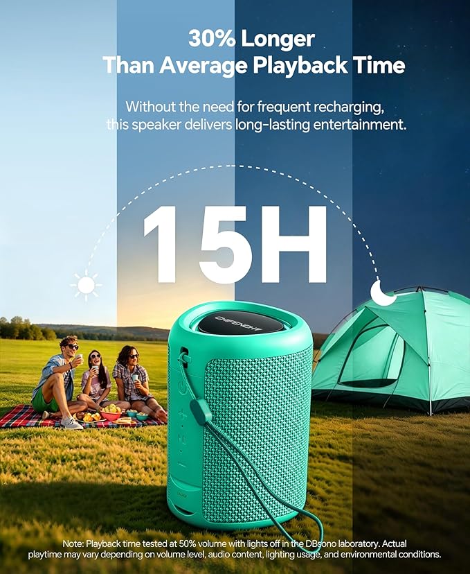 Portable Bluetooth Speaker Beach Essentials: Powerful Crystal Clear Sound/Dynamic Light/IPX5 Waterproof/All Day Playtime/Wireless BT 5.3/TWS Paring, Dad Gifts, Outdoor|Travel|Camping|Pool Accessories