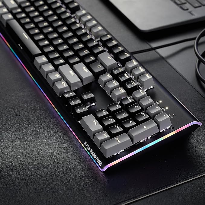 Hexgears GK735 Wired Full Size Mechanical Keyboard, Aluminum Housing Built for Gamers w/Kailh Box White Switch, White Backlit + Surrounded by RGB Light Strip, 104 Keys Gaming Keyboard for PC/Mac