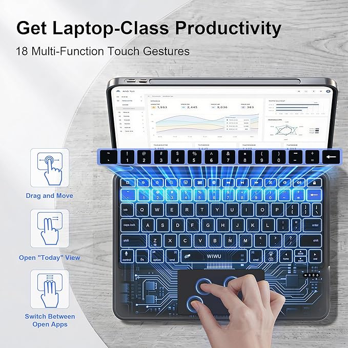 WIWU for iPad Case with Keyboard Air 11 Inch M4 2026 A16 10th Gen Magnetic Detachable Keyboard Case Adjustable Stand Backlit Keys Touchpad (Grey, for iPad 11/10/Air 5/4/11"(M2/M3/M4) Pro 11" 4/3/2/1)