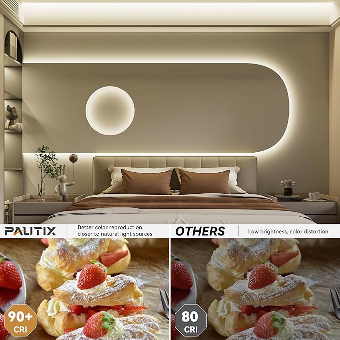 PAUTIX COB LED Strip Lights 48ft/15m Super Bright,504 LEDs/m Natural White 4000K CRI90+ Flexible LED Tape 24V for Cabinet Home DIY Lighting Projects with 2pcs COB Connector(Power Supply Not Included)