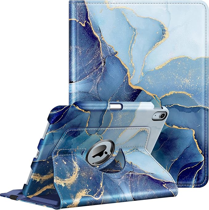 Fintie Rotating Case for iPad Air 11-inch M4/M3/M2 (2026/2025/2024), iPad Air 5th (2022) / 4th Generation 10.9 Inch - 360 Degree Rotating Protective Stand Cover with Pencil Holder, Ocean Marble