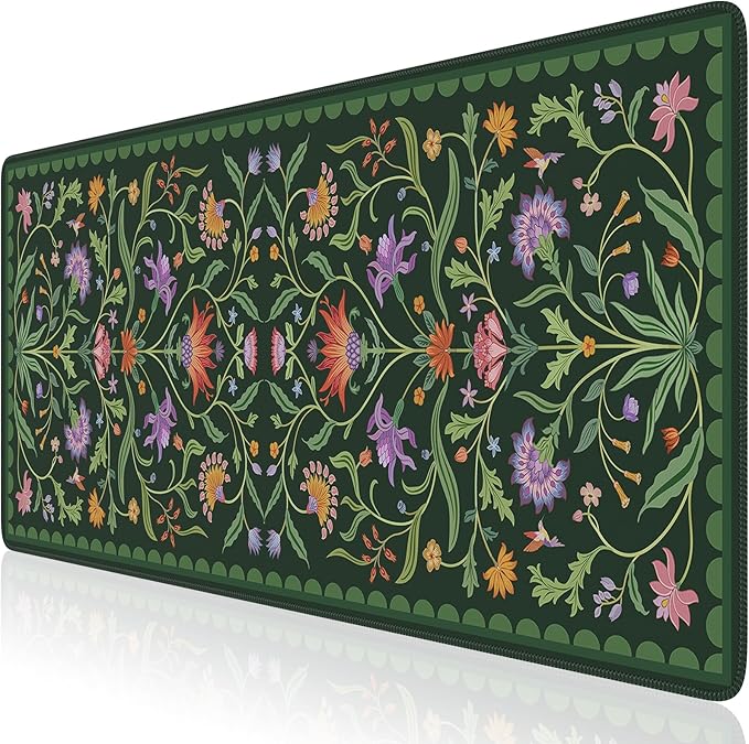 HAOCOO Moss Green Aesthetic Desk Matt for Desktop, Cute Mouse Pad, Non-Slip Vintage Keyboard Mat with Stitched Edge, Large Desk Docer Mat, Desk Cover for Home, Office