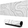 AQQA White Topographic Gaming Mouse Pad XL,35.4" x 15.7" Large Desk Mat,Topo Lines Minimalist Desk Pad for Office Home,Waterproof Rubber Base Extended Keyboard Mat for Laptop,Gamer, Desk Decor