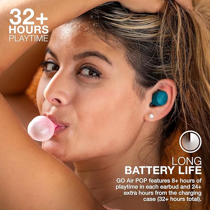 JLab Go Air Pop+, True Wireless Earbuds, Bluetooth Earbuds with Microphone, Dual Connect, USB-C Charging Case, Teal