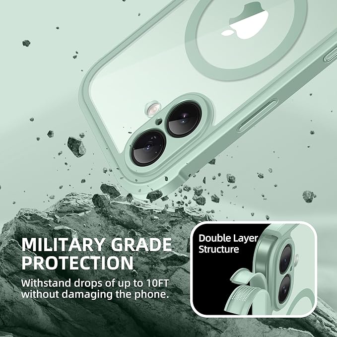 BERFY for iPhone 17 Case, Compatible with MagSafe, Built-in Glass Screen Protector, Camera Protection, Shockproof Full Body Phone case 6.3", Clear Green