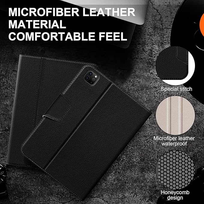 for iPad Pro 11" Case 4th/3rd/2nd/1st Generation (2022-2018), Microfiber Leather Folio Cover with Auto Sleep/Wake, Apple Pencil Holder, Multiple Viewing Angles, Secure Buckle Closure (Black)