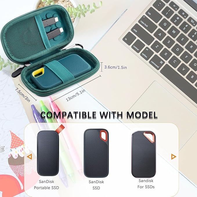Hard Case Compatible with SanDisk Extreme Pro/SanDisk Extreme Portable External SSD 500GB 1TB 2TB, Portable Protective Storage Travel Bag (Box Only) (Green)