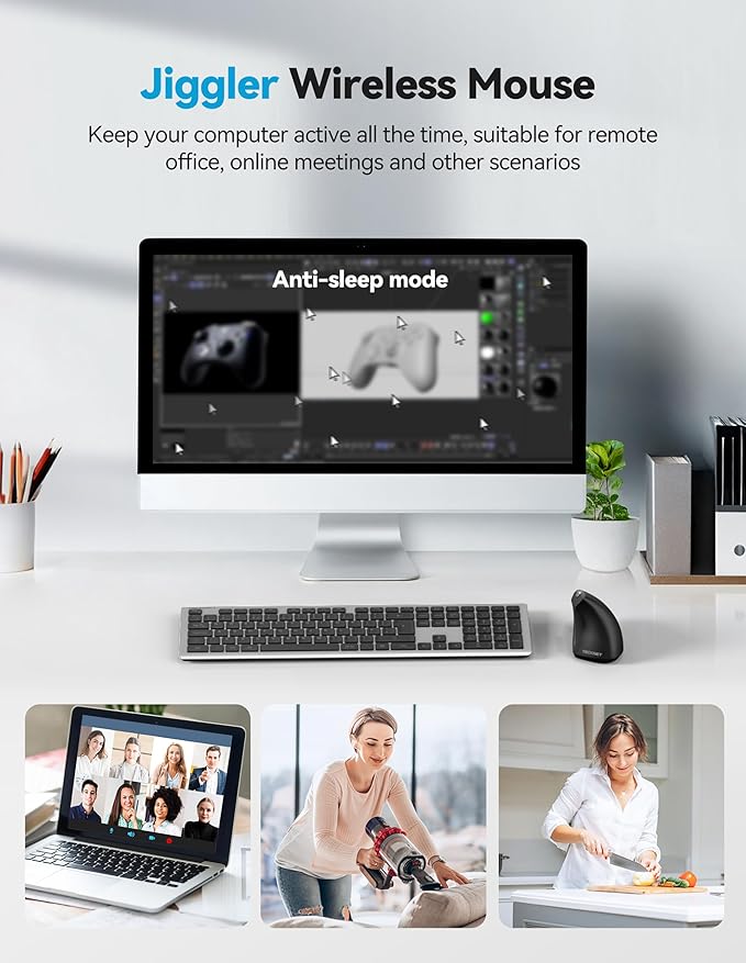 TECKNET Ergonomic Mouse with Jiggler, Bluetooth Wireless Vertical Mouse, 4800DPI Rechargeable Carpal Tunnel Mouse, Undetectable Random Movement Keeps Computers Awake for PC, Laptop, Mackbook