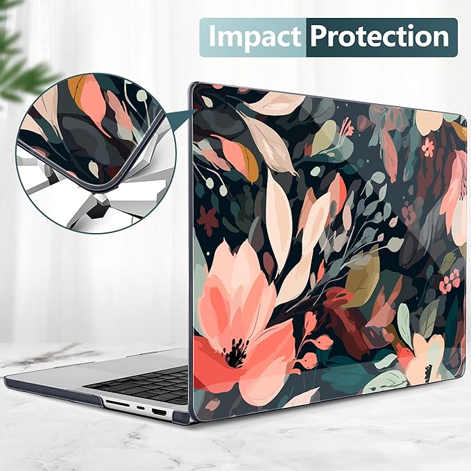 DONGKE Case for MacBook Pro 14 Inch (2026-2021 Release, M5 M4 M3 M2 M1 Pro/Max Chip), Plastic Slim Hard Shell Protective Cover with Keyboard Cover & Screen Protector, Painted Florals