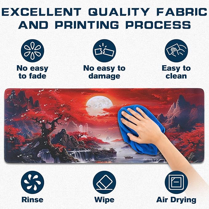 Mouse Pad Gaming - Desk Mat for Keyboard and Mouse - Japanese Red Cherry Blossoms Large Mouse Pads for Desk, Anime Gaming Mousepad (31.5" X 11.8") with Non-Slip Base for Game, Office and Home