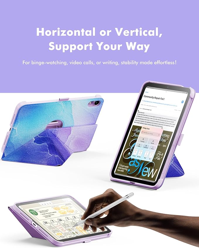 INFILAND Case for iPad mini 7 (A17 Pro) 2024 / iPad mini 6 2021, Slim Foldable Book-Style Cover with Pencil Holder, Multi-Angle Magnetic Stand,Protective Case with Auto Wake/Sleep (Blue Marble)