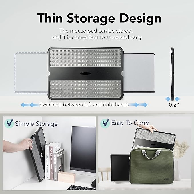 EHO Laptop Lap Pad - Laptop Stand Pad w Retractable Mouse Pad Tray, Anti-Slip Heat Shield Tablet Notebook Computer Stand Table w/Sturdy Stable Cooler Work Surface for Bed Sofa Couch or Travel
