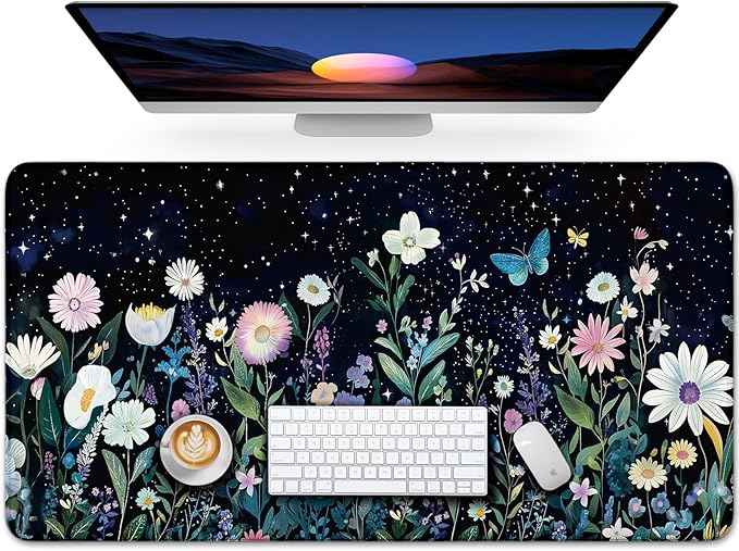 Large Mouse Pad for Desktop, Cute Desk Mat Pad Protector for Work & Gaming, Aesthetic Pretty Anti-Slip Laptop Blotter Cover for Office School Home Supplies, Celestial, 31.5" x 11.8"