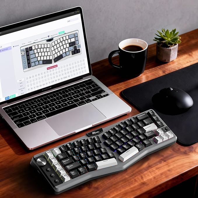 RK ROYAL KLUDGE A72 Alice Ergonomic Wireless Mechanical Keyboard w/Knob/Macro Keys/Touchable Nameplate, Tri-Mode 68% 72-Key Gasket Keyboard BT/2.4G/USB-C, Hot Swap, Win/Mac Software, 7500mAh Battery
