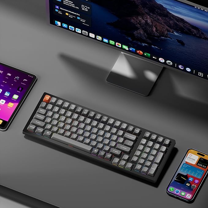 Keychron K4 Max Mechanical Keyboard Wireless with Number Pad, 2.4 GHz/Bluetooth 5.1/Wired Custom Keyboard with 100 Keys, Programmable RGB Backlight Hot-Swappable for Mac Windows Linux