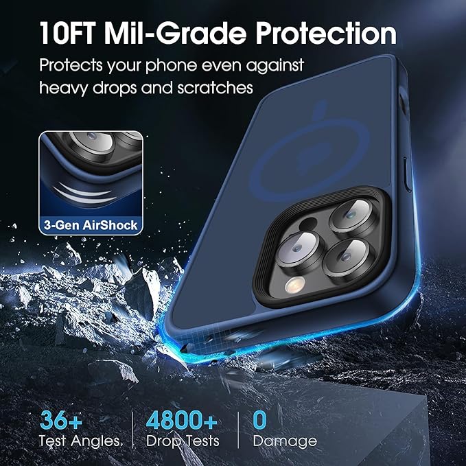 Strong Magnetic for iPhone 16 Pro Max case [10Ft Military-Grade Protection] Compatible with fit MagSafe Shockproof Slim Thin Cover case for iPhone 16 Pro Max 6.9 inch, Blue