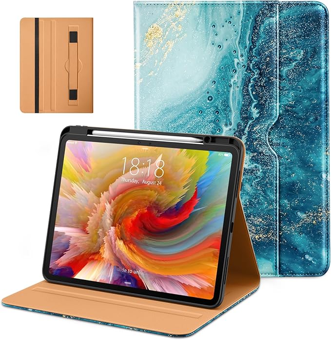 DTTO for iPad Pro 13 inch Case (M5/M4) 2025/2024, Premium Leather Business Folio Stand Cover with Pencil Holder - Auto Wake/Sleep & Multiple Viewing Angles, Built in Hand Strap & Pocket, Sandy Wave
