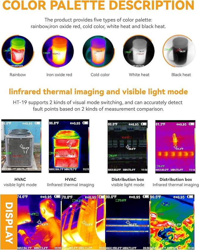 Higher Resolution 320 x 240 IR Infrared Thermal Imaging Camera. Model HTI-19 with Improved 300,000 Pixels, Sharp 3.2in Color Display Screen, Battery Included. Lightweight Comfortable Grip.