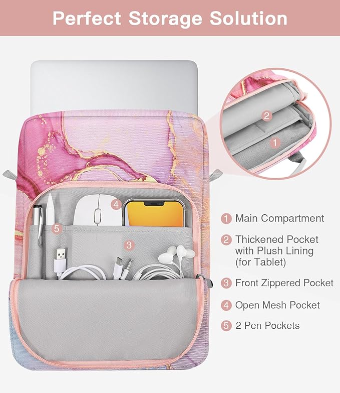 MoKo 13.3-14 Inch Laptop Sleeve Bag Fits Mac Neo 13-inch A18 Pro, Mac Pro 13.3" M2 2022/M5/M5 Pro/M5 Max 14.2" 2026, Mac Air 13.6" M5 2026, Handle Carrying Case with Shoulder Strap, Cloudy Pink