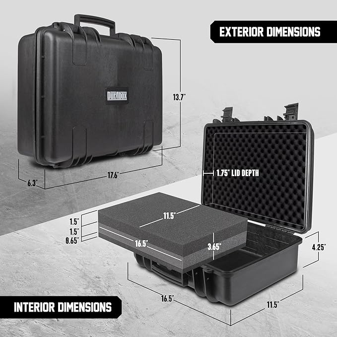Durabox All Weather Hard Case 18 x 14 x 6” - TSA Approved Hard Shell Travel Case with Customizable Foam for Cameras, Lenses, Laptops, Electronics, Guns, Pistols and Other Gear