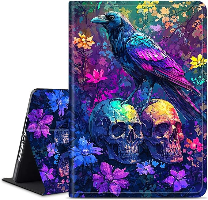 for Amazon Kindle Fire HD 8 (8th/7th/6th Generation, 2018/2017/2016 Release) 8" Tablet Case, Slim Kickstand Stand Leather Smart Cover with Auto Wake/Sleep, Skull Purple Eagle