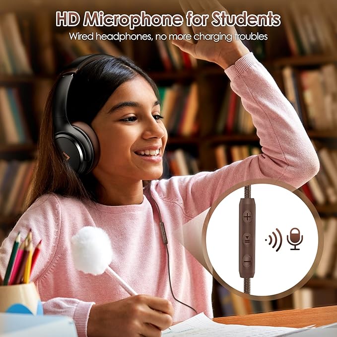 USB C Headphones Wired Headphones Over Ear with HD Mic, Foldable Active Noise-Canceling Headphone for iPad/Sports/School/Travel/iPhone 17/16/15, Samsung S25/S24, Google Pixel 9,Ideal Gifts-Brown