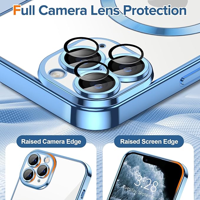 Hython Magnetic Clear for iPhone 11 Pro Case with Camera Lens Protector [Compatible with MagSafe] Luxury Plating Edge Slim Soft TPU Cover Protective Phone Case for iPhone 11 Pro 5.8", Light Blue