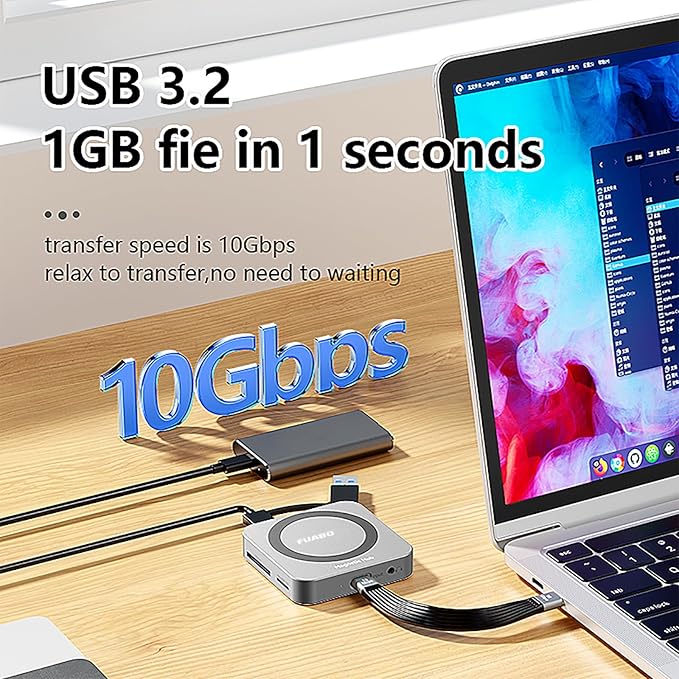 Magnetic M.2 NVMe SSD Enclosure & USB C Docking Station for iPhone MagSafe Portable SSD case, Magnetic External SSD &USB HUB 4K@60Hz HDMI, 10Gbps 100W PD Charging Compatible with iPhone 16