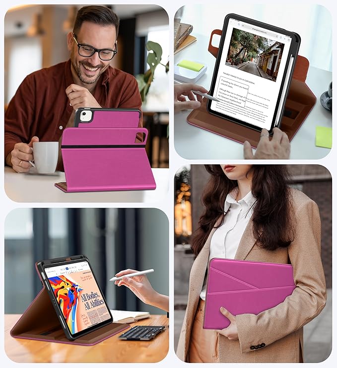 DTTO for iPad Air 11 inch Case M4 / M3 / M2 (2026/2025/2024), iPad Air 5th / 4th Gen (2022/2020), 360 Degree Rotating Premium Leather Folio Stand Cover with Pencil Holder, Rose Red