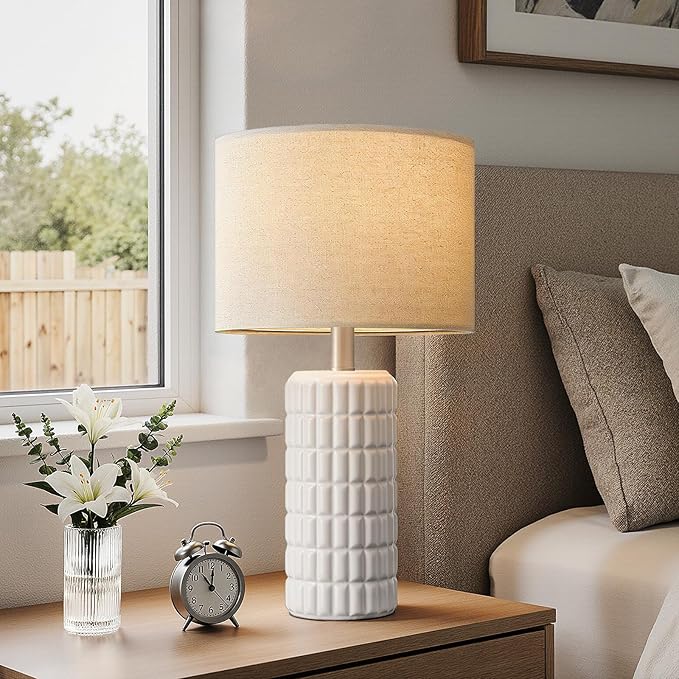Seealle 23" Modern Ceramic Table Lamps Set of 2 - Table Lamps for Living Room, Farmhouse Bedside Night Stands Lamp for Bedroom, White Boho Nightstand Lamps Set of 2(Bulb Included)