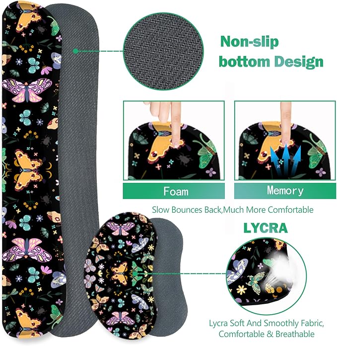 ARTSO Desk Mat Set, Black Butterfly Extended Gaming Mouse Pad with Wrist Rest Support +Keyboard Wrist Rest +Coaster, Large Cute Mousepad, Easy Typing and Pain Relief
